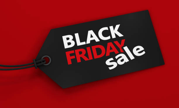 Black friday thanksgiving day and Christmas shopping sale price tag on red background concept 3d illustration.